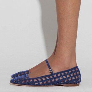 miss left Navy Cutout Square Toe Mary Jane Adjustable Strap Buckle Ballet Flat